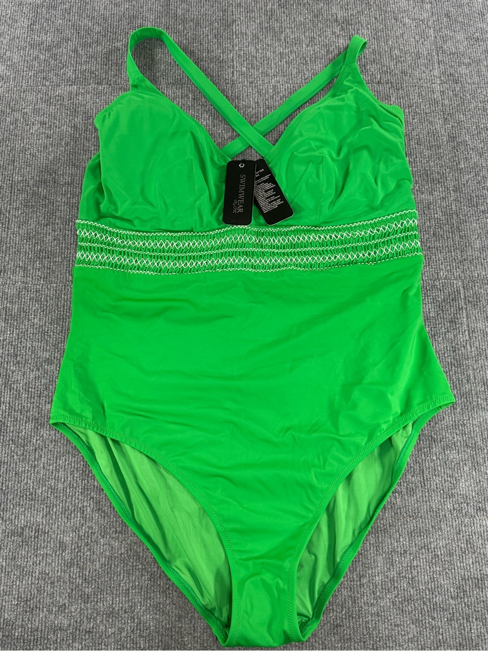 City Chic L 20W Absinthe Green Lucia One Piece Swimsuit Smocked Boho Beach